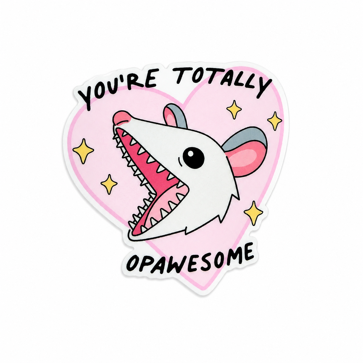 You're Totally Opawesome plastic add-on featuring a cute possum inside a pink heart, compatible with interchangeable badge reel bases and perfect for animal lovers.