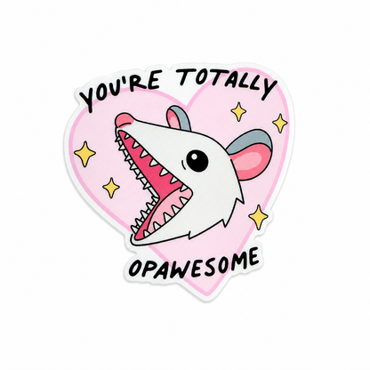 You're Totally Opawesome plastic add-on featuring a cute possum inside a pink heart, compatible with interchangeable badge reel bases and perfect for animal lovers.