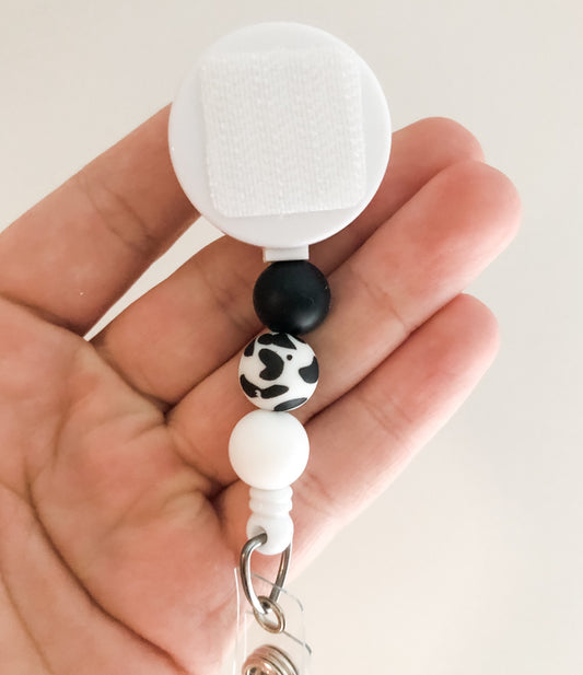 Cow Print Beaded Interchangeable Badge Reel