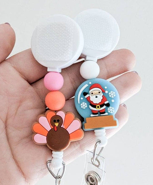Turkey / Snowglobe / Santa Christmas Interchangeable Badge Reel
