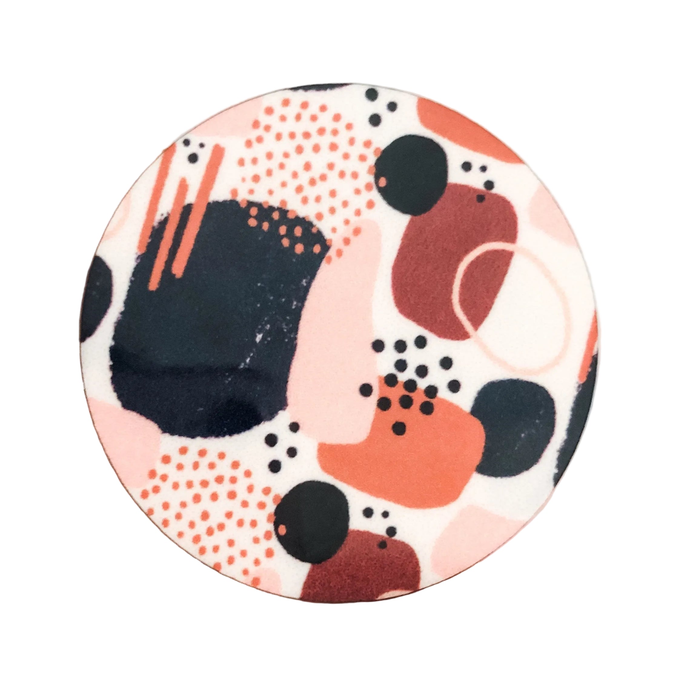 Modern Abstract Boho hard board add-on featuring blush pink, terracotta, burgundy, black, and cream abstract shapes, compatible with interchangeable badge reel bases.