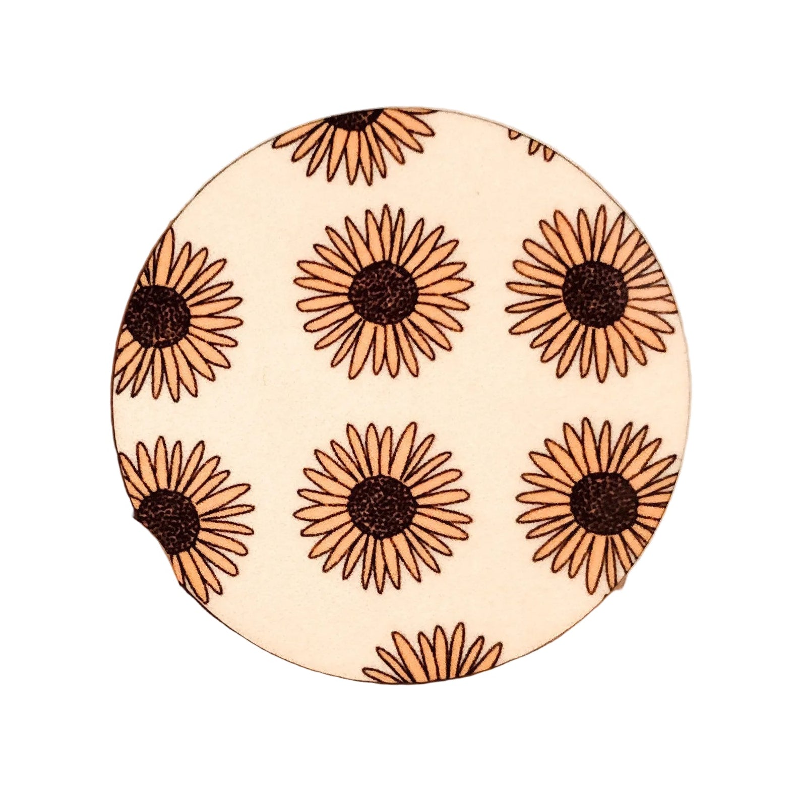 Sunflower Pattern hard board add-on featuring a repeating design of golden sunflowers on a cream background, compatible with interchangeable badge reel bases.